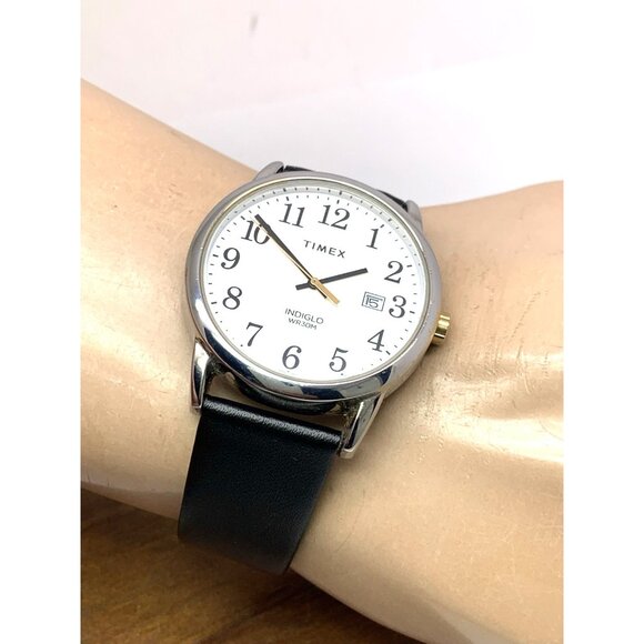 Timex Men's Watch TW2V40100 Quartz Indiglo White Dial Date Black Leather 38mm - Picture 5 of 14